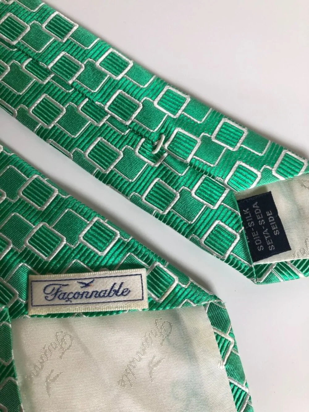 Faconnable Green Geometric Silk Tie Mens Spring Necktie France Office Colorful